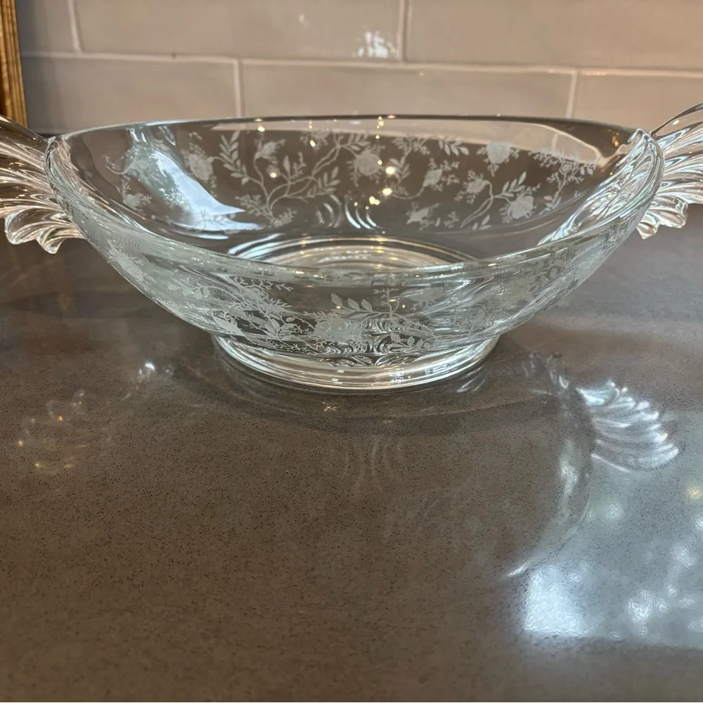 Elegant Fostoria Floral Etched Glass Bowl for Summer and year-round entertaining